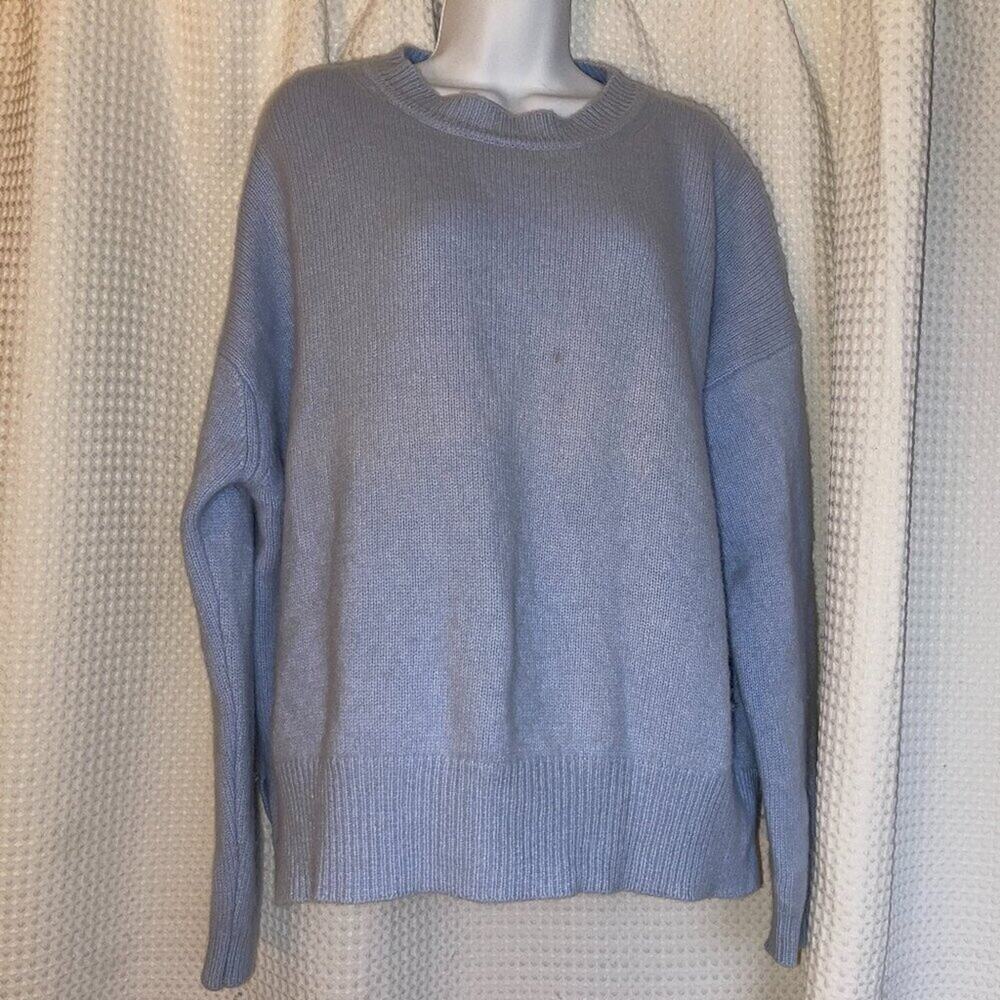 Zara 100% Cashmere Sweater M Light Blue Crewneck Quiet Luxuryx